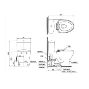 Bản vẽ bồn cầu TOTO một khối MS889DRT8