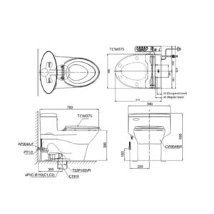 Bản vẽ bồn cầu TOTO một khối MS904E2