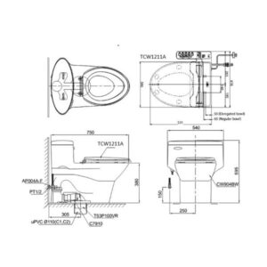 Bản vẽ bồn cầu TOTO một khối MS904E4