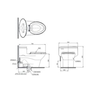 Bản vẽ bồn cầu TOTO một khối MS904T8 