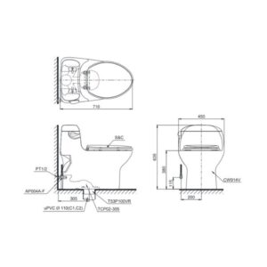 Bản vẽ bồn cầu TOTO một khối MS914RT8