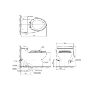 Bản vẽ bồn cầu TOTO một khối nắp điện tử MS688W11