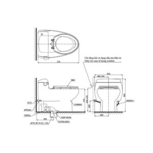 Bản vẽ bồn cầu TOTO một khối nắp điện tử MS688W7