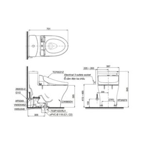 Bản vẽ bồn cầu TOTO một khối nắp điện tử MS855DW6