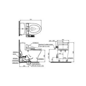 Bản vẽ bồn cầu TOTO một khối nắp điện tử MS885DW7