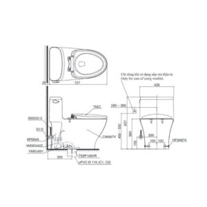 Bản vẽ bồn cầu TOTO một khối nắp điện tử MS887CRW12