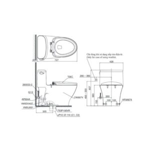 Bản vẽ bồn cầu TOTO một khối nắp điện tử MS887RW6