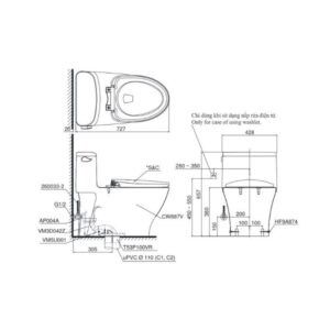 Bản vẽ bồn cầu TOTO một khối nắp điện tử MS887RW7