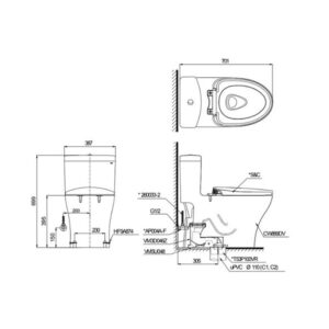 Bản vẽ bồn cầu TOTO một khối nắp điện tử MS889DRW7