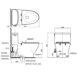 Bồn cầu TOTO một khối MS887RT8