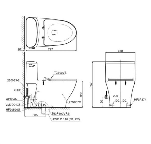 Bồn cầu TOTO một khối MS887RT8