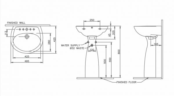 Chậu rửa mặt Lavabo chân dài Nahm DERBY (Cỡ nhỏ)