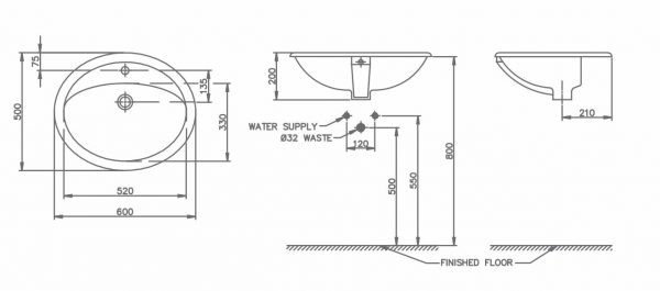 Chậu rửa mặt Lavabo đặt dương vành Nahm ALDEN SVW2280601XN01