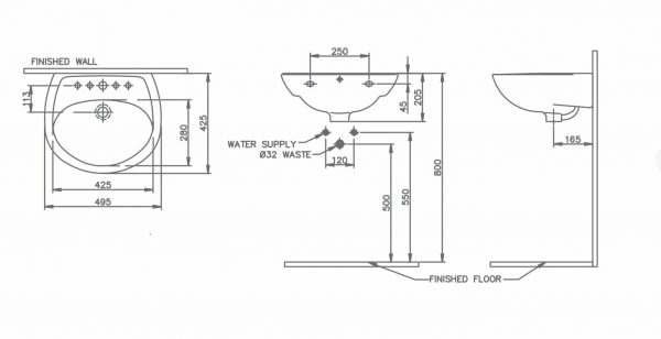 Chậu rửa mặt Lavabo treo tường Nahm DERBY (Cỡ nhỏ) SVW2100505XN01