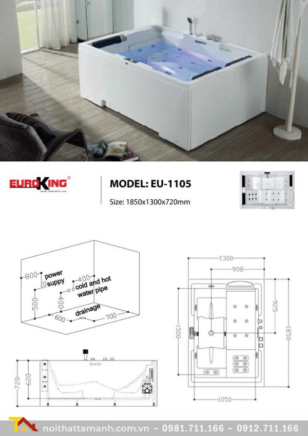 Bồn tắm massage Euroking EU-6168D