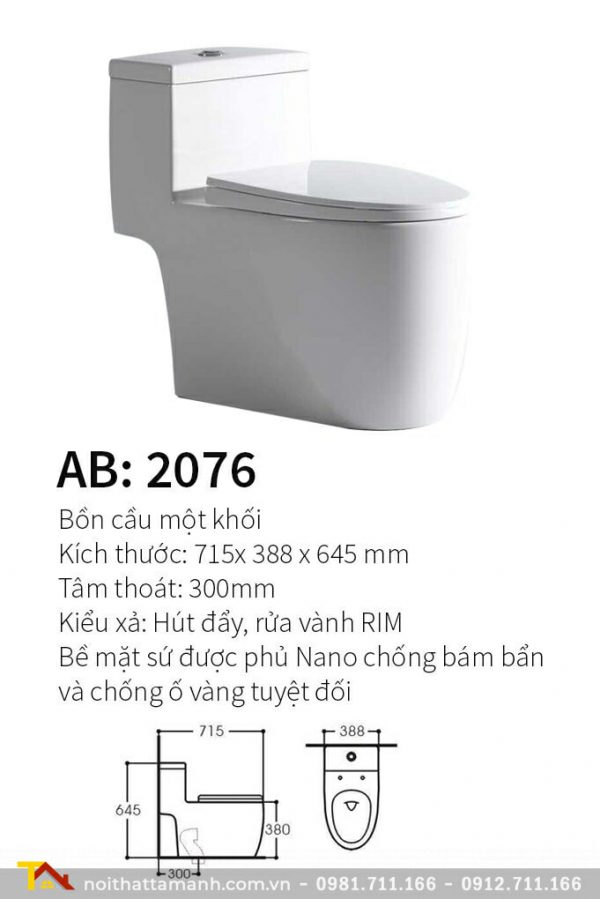 Bồn Cầu 1 Khối Kolni AB2076