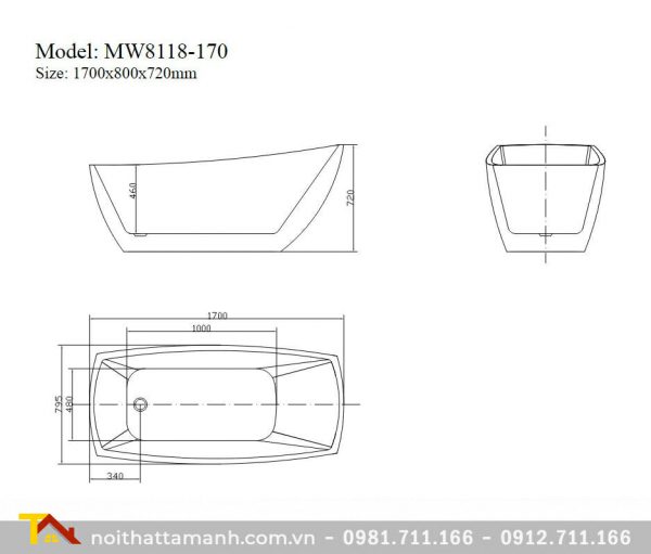 Bồn tắm Mowoen MW8118-170 đặt sàn