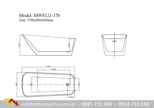 Bồn tắm Mowoen MW8121-170 đặt sàn