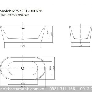 Bồn tắm Mowoen MW8201-160WB đặt sàn