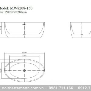 Bồn tắm Mowoen MW8208-150 đặt sànBồn tắm Mowoen MW8208-150 đặt sàn