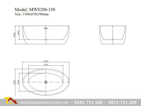 Bồn tắm Mowoen MW8208-150 đặt sànBồn tắm Mowoen MW8208-150 đặt sàn