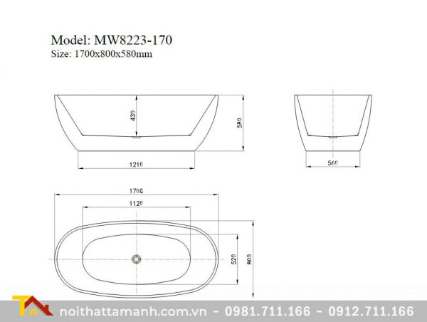 Bồn tắm Mowoen MW8223-170 đặt sàn