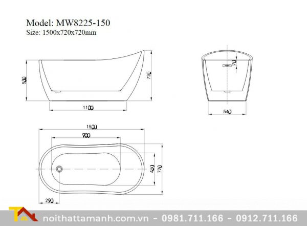 Bồn tắm Mowoen MW8225-150 đặt sàn