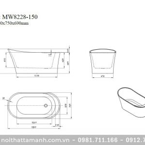 Bồn tắm Mowoen MW8228-150 đặt sàn