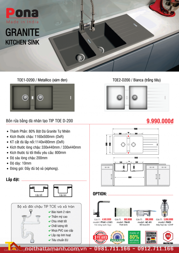 Bồn rửa bát PONA TOE1-D200