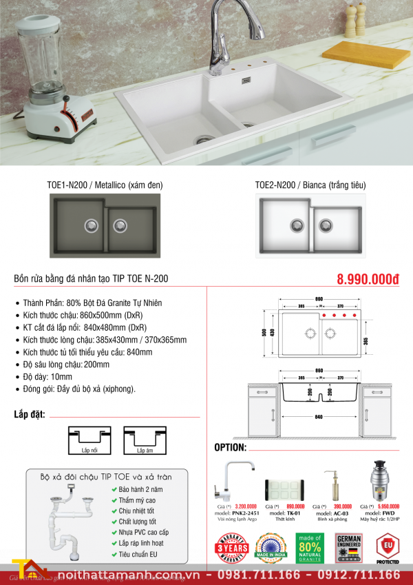 Bồn rửa bát PONA TOE1-N200