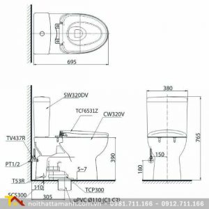 Bồn cầu TOTO hai khối nắp điện tử CS320DRW7