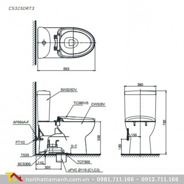 Bồn cầu TOTO hai khối CS325DRT3