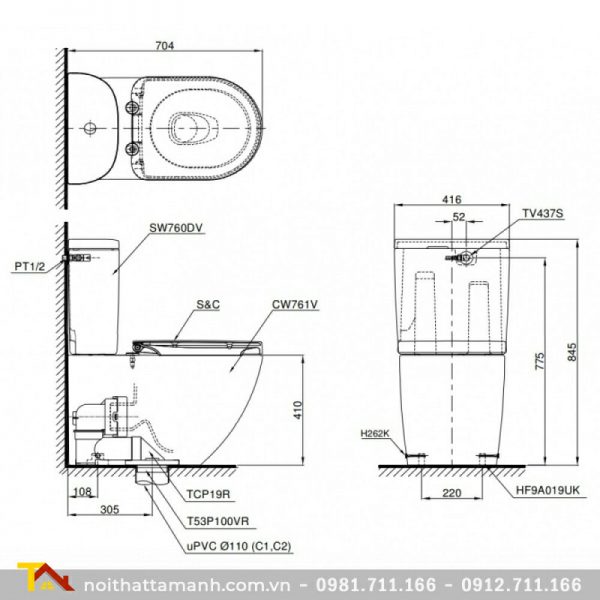 Bồn cầu TOTO hai khối nắp điện tử CS761DW8