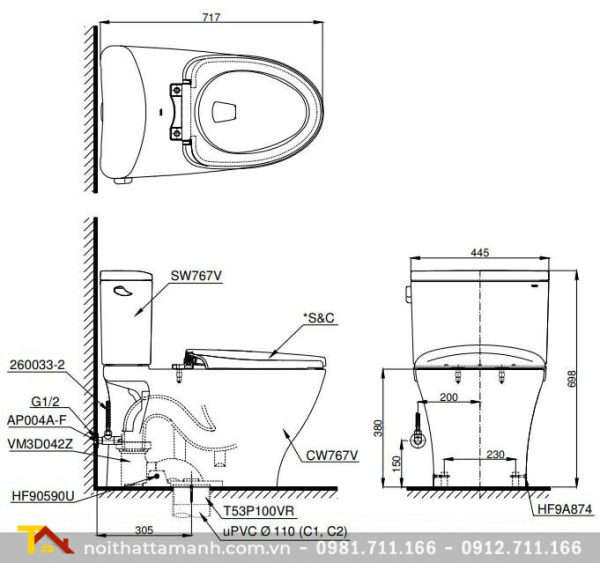 Bồn cầu TOTO hai khối CS767RE2