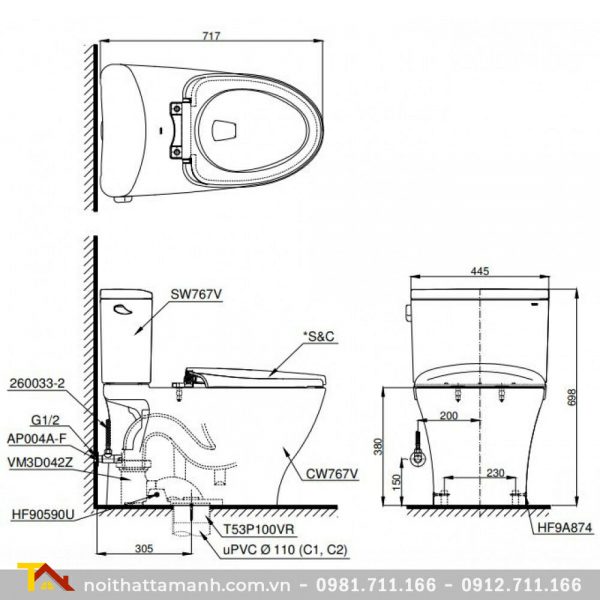 Bồn cầu TOTO hai khối CS767RE4