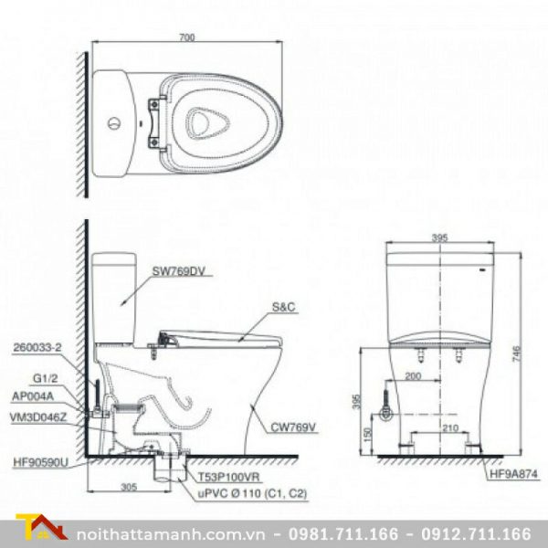 Bồn cầu TOTO hai khối CS769DRT8