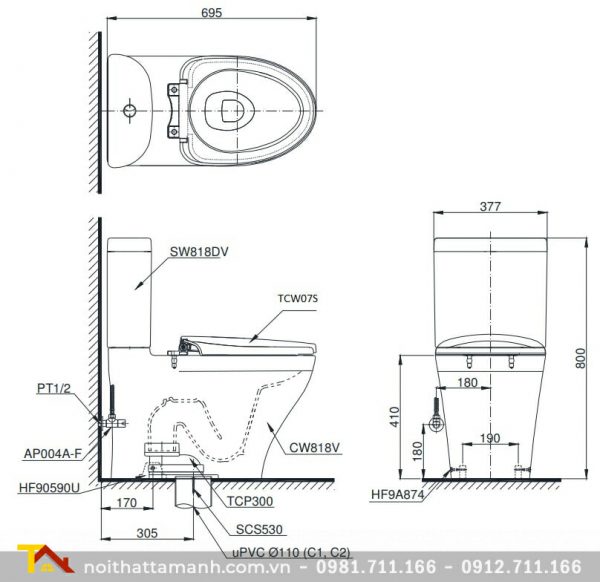 Bồn cầu TOTO hai khối CS818DE2