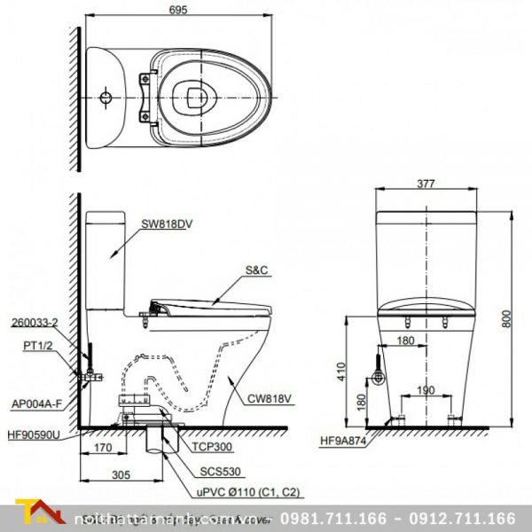 Bồn cầu TOTO hai khối CS818DT8