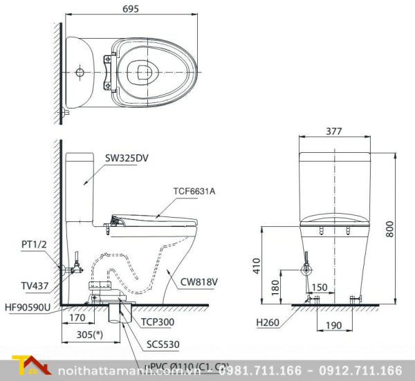 Bồn cầu TOTO hai khối nắp điện tử CS818DW7