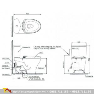 Bồn cầu TOTO hai khối CS838DE2