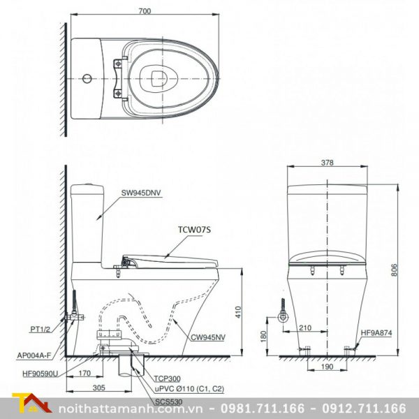 Bồn cầu TOTO hai khối CS945DNE2