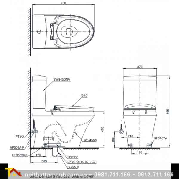 Bồn cầu TOTO hai khối CS945DNT8