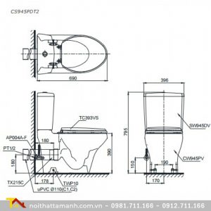 Bồn cầu TOTO hai khối CS945PDT2