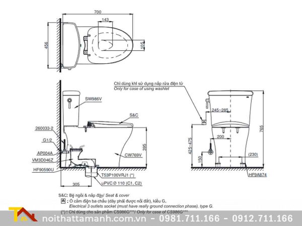 Bồn cầu TOTO hai khối CS986GE2