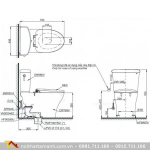 Bồn cầu TOTO hai khối nắp điện tử CS986GW7