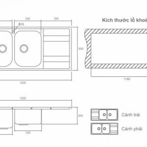 Chậu rửa bát 2 hố Mirolin MT 1200W-2B1D/R