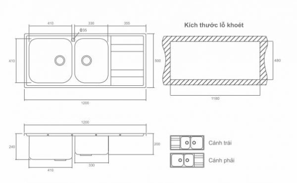 Chậu rửa bát 2 hố Mirolin MT 1200W-2B1D/R