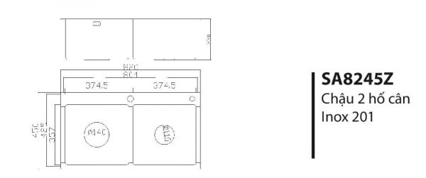 Chậu 2 hố cân inox 201 Royal SA8245Z