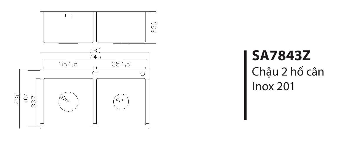 Chậu 2 hố cân inox 201 Royal SA7843Z