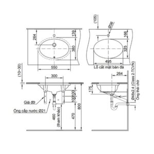 Bản vẽ Chậu rửa mặt Inax AL-2216V